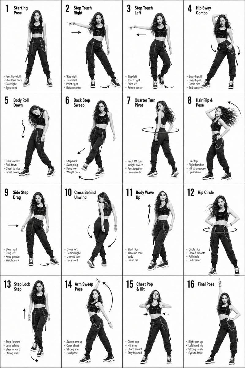 K-Pop 댄스 16스텝 안내 시트 — generated asset