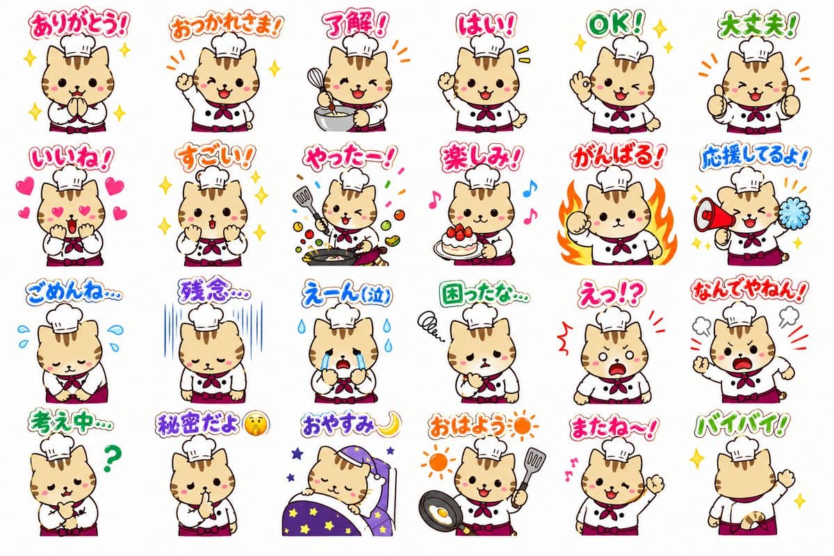 셰프 고양이 LINE 스티커 시트 — generated asset